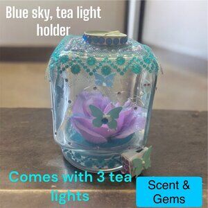 BLUE SKY TEALIGHT HOLDER (HANDMADE) WITH LIGHTS